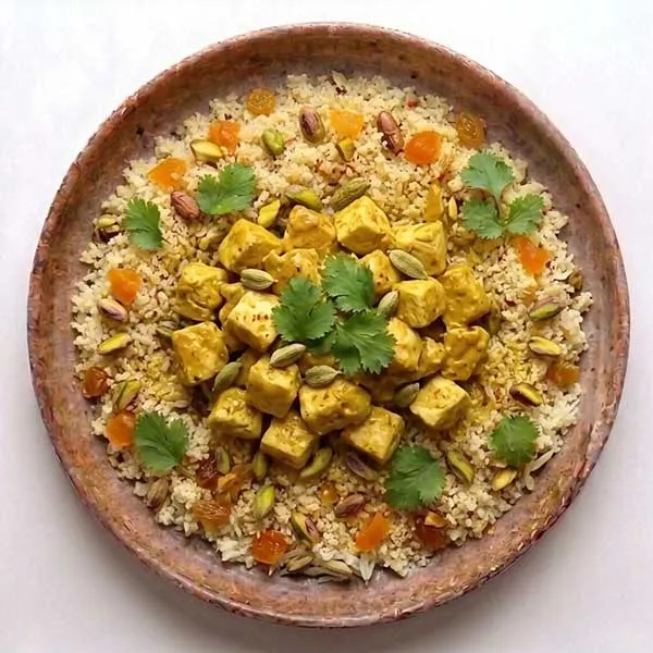 Saffron-Milk Braised Chicken over Cardamom Jasmine Rice